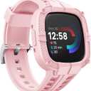 GELISHI Compatible for Fitbit Versa 4/ Fitbit Sense 2 Bands Rugged Protective Case with TPU Sport Band Wristbands, Military Shockproof Bumper Case for Men Women, Pink