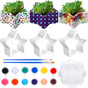 6 Sets 4th of July Paint Your Own Succulent Planters Independence Day Ceramic Patriotic Mini Unpainted Flower Pots Star Paintable Succulent Plant Pots for Adults Classroom DIY Craft Project