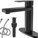 Matte Black Bathroom Faucet Single Handle Bathroom Sink Faucet Matte Black Single Hole Basin Vanity Faucet with Pop-up Drain Suitable for 1 Hole or 3 Hole, Modern One Hole Bathroom Faucet