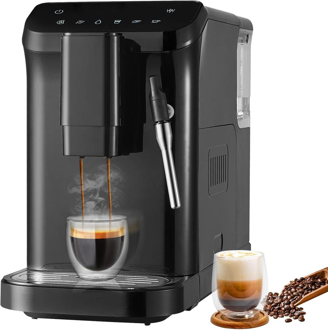 VEVOR Automatic Espresso Machine, 20 Bar Auto Coffee Machine with Frother Steam Wand, Built-In Grinder and 15-Level Grinding Settings, Professional Espresso Coffee Maker with 1.5L Water Tank