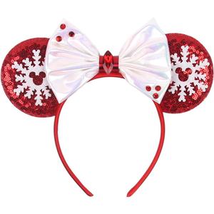 Christmas Mouse Ears Headband Peppermint Snowflakes Hairband Sequin Bow Hair Hoop Headpiece for Party Favors