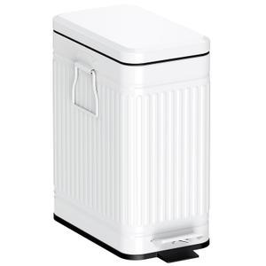 Small Trash Can with Lid Soft Close-10L/2.6 Gal Stainless Steel Outdoor Dog Poop Garbage Can-Metal Waste Bins with Pedal for Bathroom Bedroom Office-White