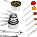 Measuring Cups and Spoons Set of 13, Stainless Steel 5 Nesting Measure Cups Set & 6 Measuring Spoons Set & 1 Leveler +1 Spoon Clip - Kitchen Baking Tools for Cooking.