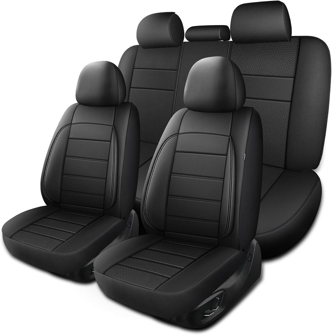 Leather Seat Covers, Breathable and Comfortable 3D Foam Back Support Car Seat Covers, Airbag Compatible,Automotive Seat Cover Protector Waterproof, Universal Fit for Cars,SUVs,Trucks (N5) (Full Set)
