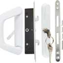 Sliding Patio Door Handle with Mortise Lock and keys, Key Cylinder and Keeper, 4-15/16" Hole Spacing, Reversible Design(Non-Handed), 4 15/16 Glass Door Replacement Handle Lock, Need to Drill (White)