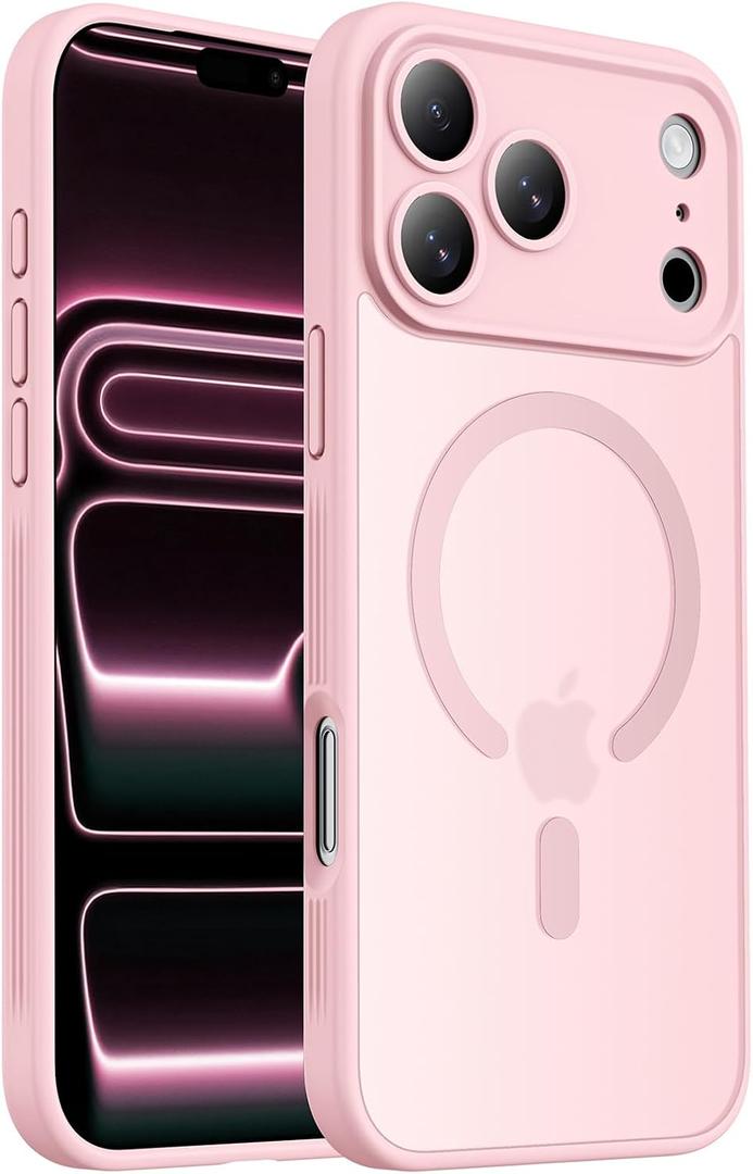 Designed for iPhone 17 Pro Max Case, Compatible with MagSafe, [Camera Protection] [15FT Military Drop Protection] Shockproof Translucent Matte Anti-Slip Phone Case, 6.9", 6.9", Pink