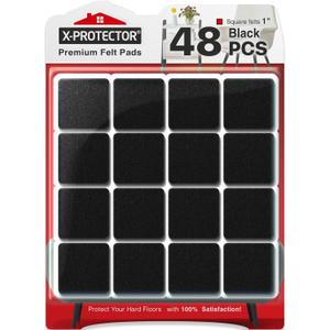 X-PROTECTOR Felt Furniture Pads - 48 PCS 1" - Felt Pads Floor Protectors - Chair Felt Pads - Felt Pads for Furniture Feet - Furniture Pads for Hardwood Floors - Protect Your Floors! (Black, Square)