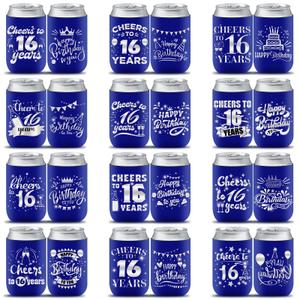50th Birthday Can Cooler Sleeve Decorations, 12PCS 50th Party Favors for Men Women Blue & Silver Happy 50th Birthday Anniversary Party Supplies Decor Gift Beverage Cup Bottle Can Cover Personalized