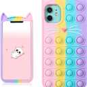 Boaretiu for iPhone 12 Case, for iPhone 12 Pro Case 6.1 inch - Soft Silicone Cartoon Design Women Cute Cover Fashion Funny Kawaii Skin Animal Shiny Cases, Coloured Cat