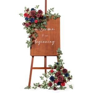 Ling's moment 2pcs Wedding Flowers Garland Artificial Floral Swag Arch Decorations Greenery Arrangements Burgundy & Navy Blue Ceremony Reception Garden Easel Wall Entryway Outdoor NOT Include Sign