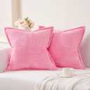 Topfinel Pink Throw Pillows Covers 18 x 18 Set of 2 for Couch Living Room,Splicing Corduroy Wide-Brimmed Decorative Cushion Covers,Rustic Farmhouse Pillowase for Girl's Bedroom Bed Sofa,Baby Pink