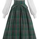 LTAKK Victorian Dress for Women Plaid Edwardian Renaissance Dresses Vintage Tartan Skirt, Green Plaid, XXL