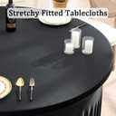 8 Pack Spandex Black Round Tablecloths for 72inch Table, Wrinkle Free 132inch Stretchy Fitted 6ft Round Table Cloth Covers with Skirt for Wedding Birthday Graduation Parties Banquet Events, Black
