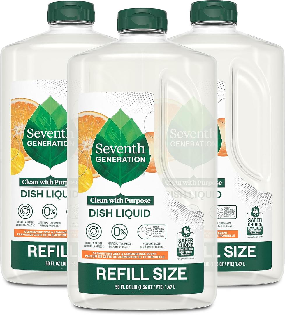 Seventh Generation Hand Dish Wash Refill, Lemongrass & Clementine, 3pk 50z (50 Fl Oz (Pack of 3))