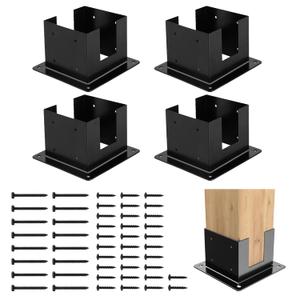 Muzata 4Pcs 6x6 Post Base Brackets Inner Size 5.6"x5.6" Heavy Duty Black Metal Powder-Coated Deck Post Base for Wood Pergola Gazebo Mailbox Mount Support LT02