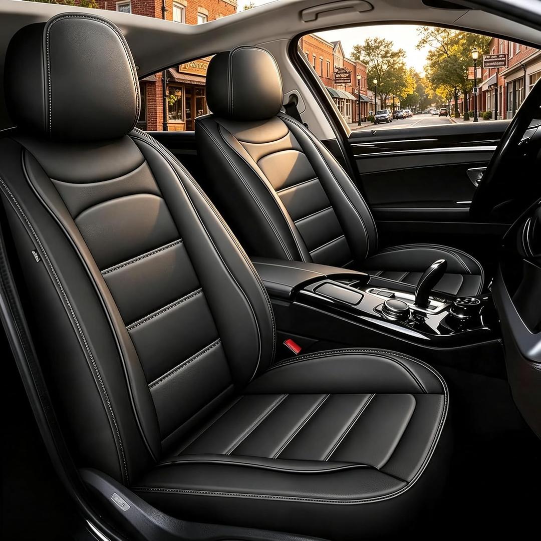 IKABEVEM Car Seat Covers Full Set Fit for Hyundai Tucson 2010-2025 2026: 5 Seat Auto Interior Accessories, Waterproof Faux Leather Vehical Car Seat Cushion Covers(Black)