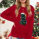 MYHALF Christmas Cat Sweatshirt for Women Crewneck Christmas Long Sleeve Shirt Holiday Ugly Sweaters Top (Red, S)