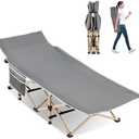 Candockway Folding Camping Cot for Sleeping, Portable Cots for Adults, Heavy Duty Cot Bed 550LBS(Max Load), Extra Wider Cots with Large Pocket for Outdoor, Office, Beach