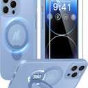 FNTCASE for iPhone 14 Pro-Max Case: [360 Spin Magnetic Stand] [Compatible with Magsafe] [Screen Protector] Translucent Matte Military Grade Shockproof Full Camera Protective Phone Cover - Light Blue
