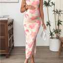 Milumia Women's Maternity Floral Mesh Strapless Tube Dress Sexy Split Thigh Bodycon Maxi Dress (L)