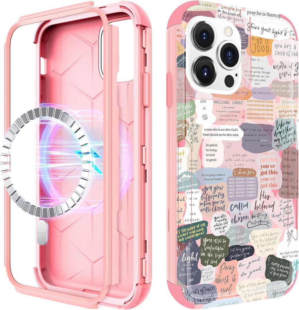 for iPhone 14 Pro Max Case - Compatible with MagSafe Women Cute Girls Magnetic Phone Cover Protective Girly Unique Pretty Heavy Duty Shockproof Funda for Apple 14 Pro Max Cases (Christian Quotes)