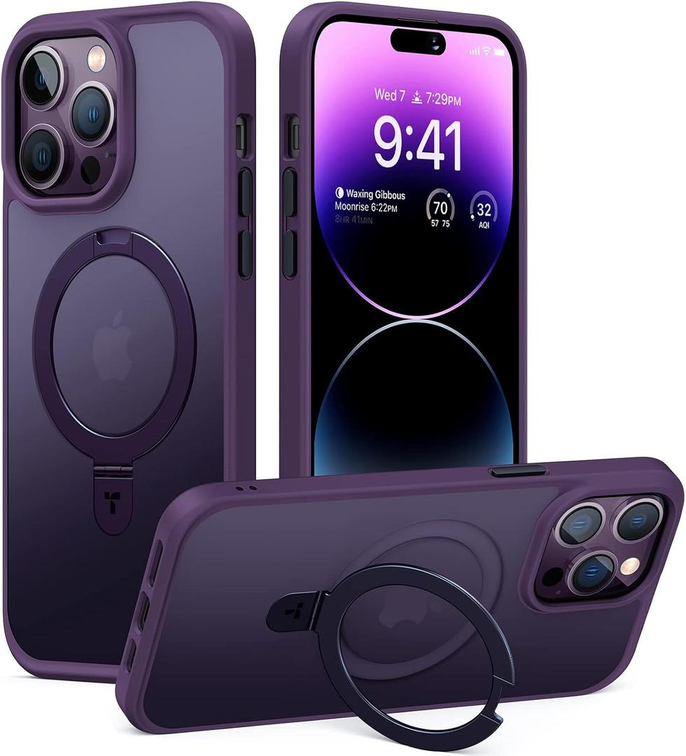 TORRAS Magnetic Ostand for iPhone 14 Pro Max Case [Compatible with Magsafe] [Military Grade Drop Protection] Shockproof, Dark Purple