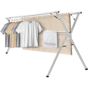 Sarahipe Sillars Clothes Drying Rack, 63 inches Laundry Drying Rack Clothing Foldable & Collapsible Stainless Steel Heavy Duty Clothing Drying Rack with Windproof Hooks for Indoor Outdoor