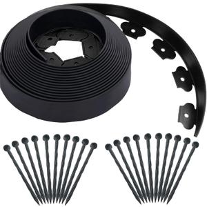 20 Ft Landscape Edging Kit, Black Garden Edging Border with 20 Edging Plastic Stakes, Landscaping Edging Roll for Flower Bed Lawn Driveway Yard