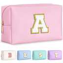TOPEAST Initial Makeup Bag, Birthday Gifts for 4 5 6 7 8 9 10 11 12 Year Old Teen Girls, Personalized Preppy Cosmetic Bags Toiletry Bag (Pink A)