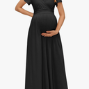 OUGES Maternity Maxi Dress Wrap V Neck Baby Shower Pregnancy Dresses for Photoshoot, 5XL, Black