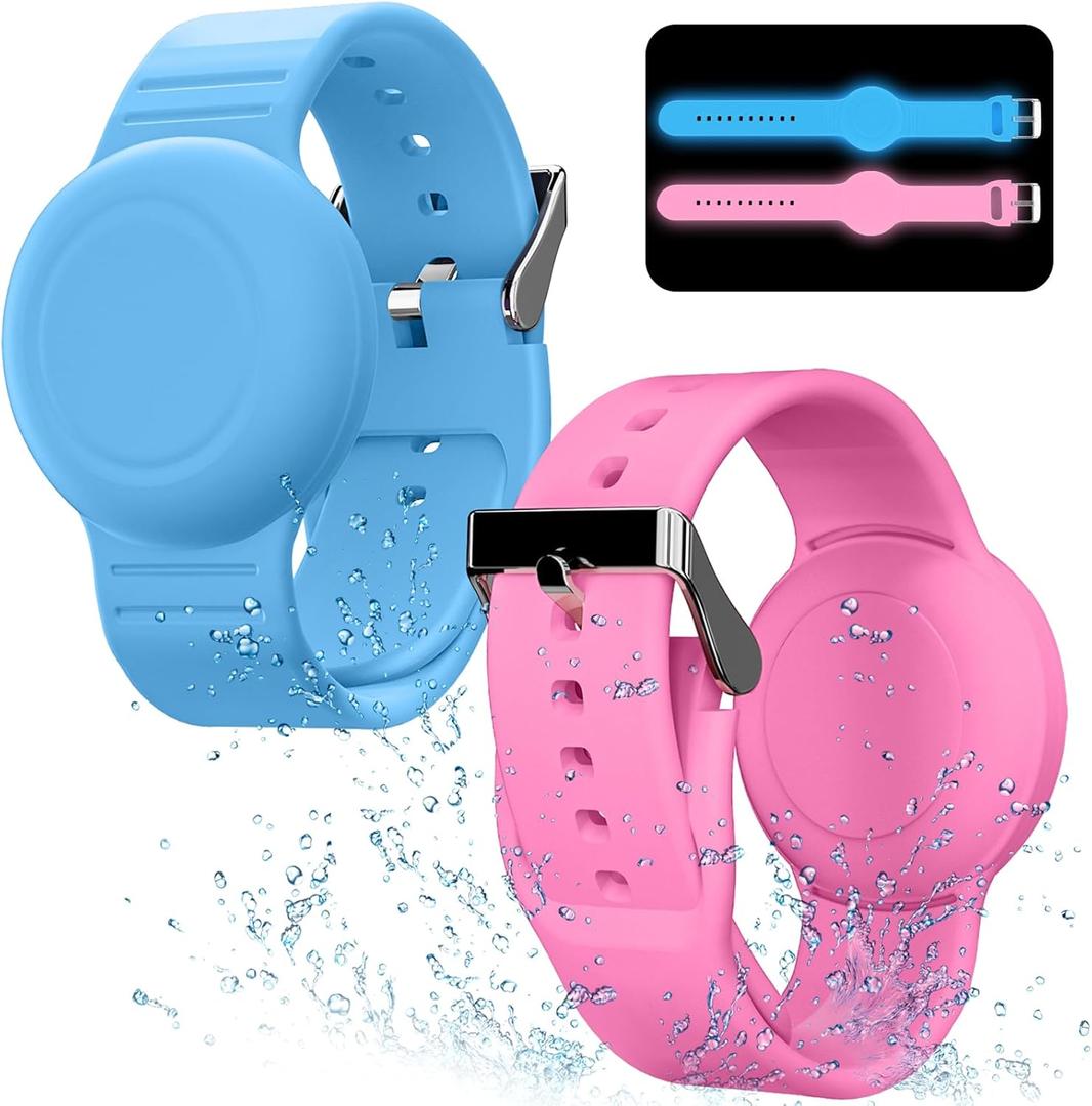 Waterproof Bracelet Compatible with Airtag Case for Kids(2 Pack), Soft Silicone Hidden Wristband, Lightweight GPS Tracker Compatible with Apple Air Tag Watch Band for Child (Grow in Dark Blue & Pink) Waterproof Bracelet Compatible with Airtag Case for Kids(2 Pack), Soft Silicone Hidden Wristband, Lightweight GPS Tracker Compatible with Apple Air Tag Watch Band for Child (Grow in Dark Blue & Pink)