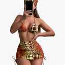 COZYEASE Women's 4 Piece Swimsuits Sexy Bikini Sets Triangle Bathing Suit with Mesh Cover Up Beach Skirt & Bandana,M