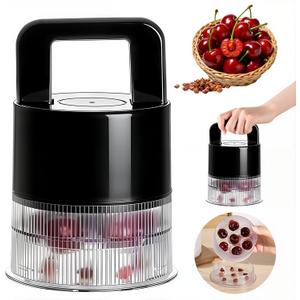 Cherry Pitter Tool - 7-in-1 Multiple Cherry Corer with 1.5" Extra Large Slots for Jumbo Cherries, Olive Pitter, Transparent Pit Container, Dishwasher Safe, Anti-Splash Design