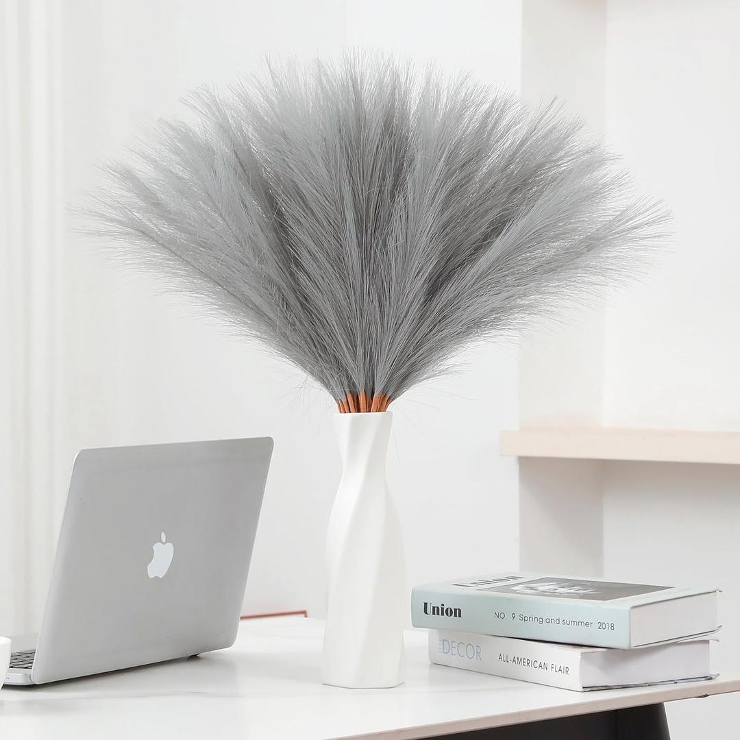 50pcs 22" Grey Pampas Grass - Faux Pampas Grass Decor Pompas Floral Arrangement and Vase Filler for Boho Home Wedding Mothers Day Decoration