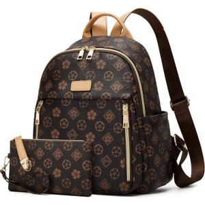 Makes Mini Backpack for Women, Stylish Daypack Purse Handbag Small Casual Daily Travel Bag, Lady Girls Gifts for Work School, 2pcs Sets (Coffee Flower)