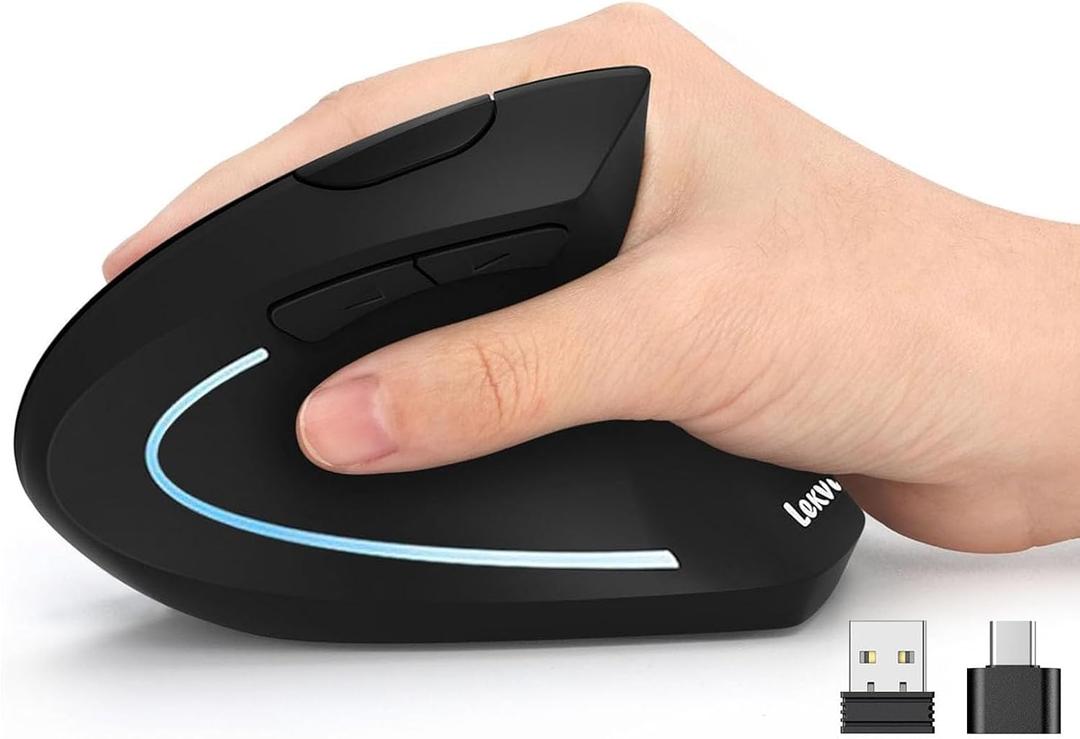 Lekvey Ergonomic Mouse, USB C Wireless Vertical Mouse, Dual Mode Rechargeable USBA & TypeC Ergo Mouse, 1600 DPI, Relieves Wrist Pain and Carpal Tunnel, for Laptop Computer Mac MacBook PC, Black