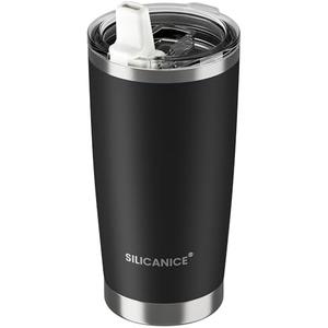 SILICANICE 20oz Hygienic Insulated Tumbler — 100% Leakproof Lid with Removable Spout & Straw, Reinforced Vacuum-Protection Base, Cup Holder Friendly, for Iced Coffee, Smoothie/Water on the Go - Black