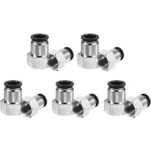HARFINGTON 10pcs Push to Connect Fittings 1/2" Tube OD x 1/2" NPT Thread Female Straight Pneumatic Tube Fittings PCF1/2-N04 Quick Connect Air Line Fittings Air Hose Fittings, Black