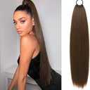 FLUFYMOOZ 28 Inch Ponytail Extension, Versatile Elastic Band Ponytail Extension for Women, Long Straight Synthetic Ponytail Daily Hair Chocolate Brown