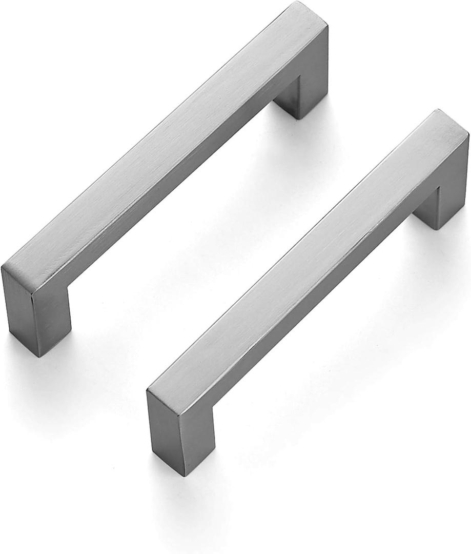 Ravinte 3 Pack 3-3/4 Inch Square Cabinet Handles Satin Nickel Pulls Brushed Nickel Drawer Pulls Kitchen Cupboard Hardware for Cabinets Cupboard Drawer Handles