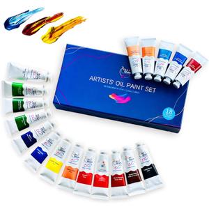 Oil Paint Set 18 Colors, 37ml/1.25 oz Tubes | Basic Colors, Creamy, High Pigment, Smooth Blending