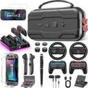AXYBCOOL Switch 2 Accessories Bundle Kit 17-in-1 Compatible with Nintendo Switch 2025, Black Carrying Case with Joypad Charger, Screen Protectors, Steering Wheel, Grip and More Switch 2 Accessories (XXL)