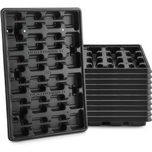 RooTrimmer 24 Cell Nursery Pots Trays 10 Pack (17"x11"x1.6"), Reusable Plastic Plant Pot Tray with Drain Holes, Carrying Seed Starter Tray for Holding 2.8 inch (7CM) Square Nursery Pots (Black)