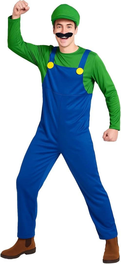Morph Mens Plumber Costume, Green Plumber Brother Costume Mens, Funny Costumes for Men (Large)