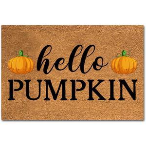 Funny Coir Doormat - Hello Pumpkin Halloween Decor Mat - Welcome Front Porch Decor - Personalized Non Slip Outdoor Coir Doormat - House Warming Gift - 23.6x15.7 inch