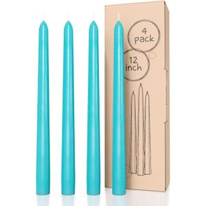 CANDWAX 12 inch Taper Candles - Set of 4 - Dripless and Smokeless - Unscented - Slow Burning - Turquoise