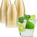 9 oz Gold Plastic Cups, 100 Pack Gold Glitter Disposable Cups Tumblers for Cocktails for Party, Events, Wedding, Cocktail Glasses Hard Plastic Party Cups for Cold Drinks, Wine Glasses Reusable