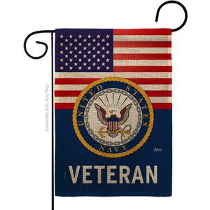 US Navy Veteran Burlap Garden Flag - Armed Forces USN Seabee United State American Military Retire - House Decoration Banner Small Yard Gift Double-Sided Made In USA 13 X 18.5