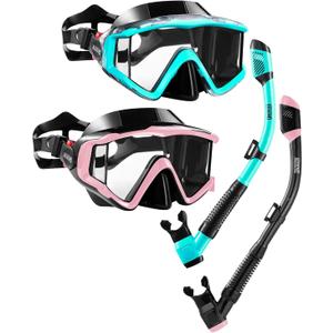 Aegend 2 Pack Snorkeling Gear for Adults, Dry Snorkel Set Panoramic View Enhanced Anti-Leak and Anti-Fog Technology, Adjustable Strap for Snorkeling Scuba Diving Swimming with Mesh Bag