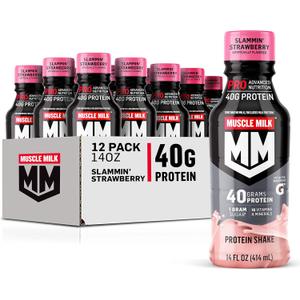 Muscle Milk Pro Series Protein Shake, Slammin' Strawberry, 40g Protein, 14 Fl Oz, 12 Pack (EXP 10/13/26)